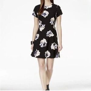 Vince Camuto Floral Black Fit-and-Flare Versatile Mini Dress Size 2